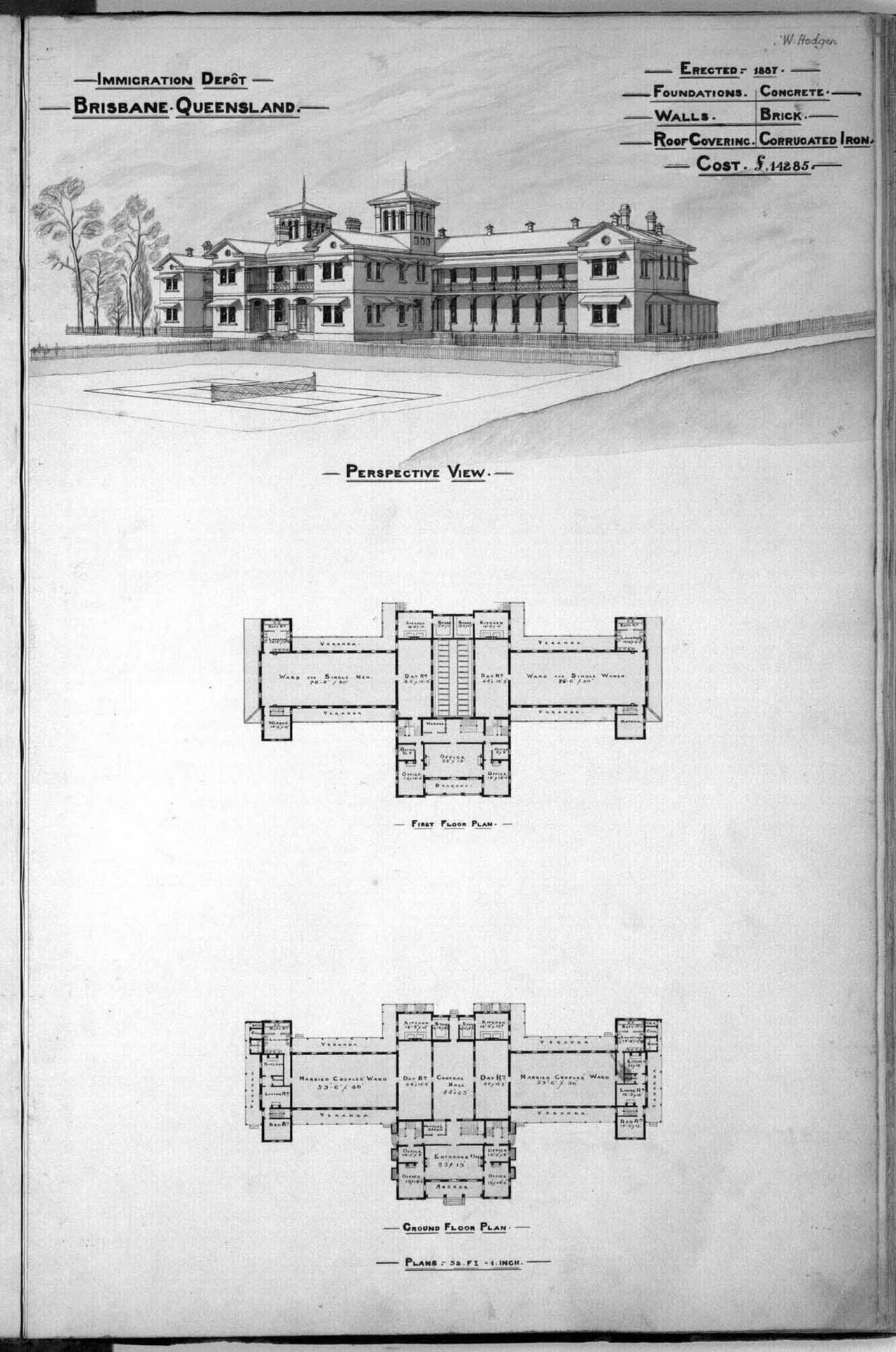 1888 / Architectural plans and perspective drawing of the Immigration Depot, Brisbane / Queensland State Archives / Digital ID 2580